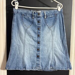 Abercrombie & Fitch Y2K Button Front Denim A-line Flare Mini Skirt Size: 6